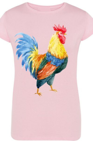Damski T-Shirt Kolorowy Kogut Modny Rozm.S