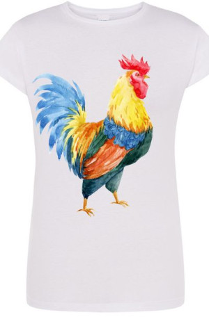 Damski T-Shirt Kolorowy Kogut Modny Rozm.XL