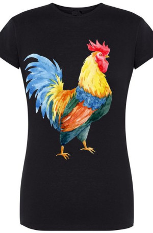 Damski T-Shirt Kolorowy Kogut Modny Rozm.XL