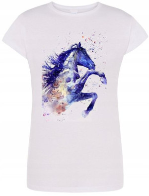 Damski T-Shirt Logo Koń Modny Nadruk Rozm.L