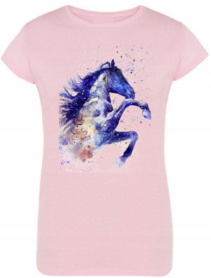 Damski T-Shirt Logo Koń Modny Nadruk Rozm.S