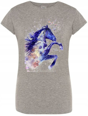 Damski T-Shirt Logo Koń Modny Nadruk Rozm.S