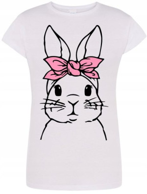 Damski T-shirt Nadruk Królik Modny Lato Rozm.L