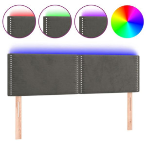 Zagłówek do łóżka z LED, ciemnoszary, 144x5x78/88 cm, aksamit