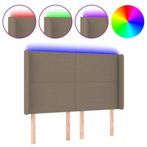 Zagłówek do łóżka z LED, taupe, 147x16x118/128 cm, tkanina