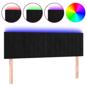 Zagłówek do łóżka z LED, czarny, 144x5x78/88 cm, aksamit