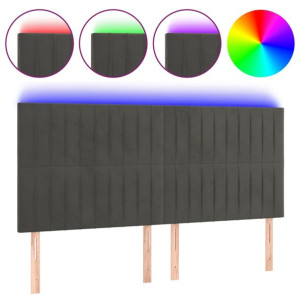Zagłówek do łóżka z LED, ciemnoszary, 200x5x118/128 cm, aksamit