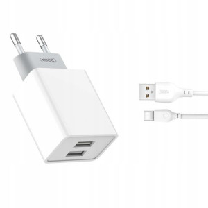 XO Ładowarka sieciowa 2x USB 2,4A + kabel USB-C