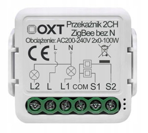 MINI Przekaźnik 2CH bez neutralnego ZigBee TUYA