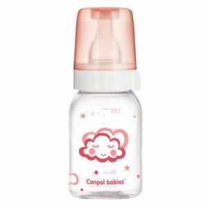 Canpol Babies Butelka Szklana  Dla Niemowlaka 120Ml Różowa + Smoczek 3M+
