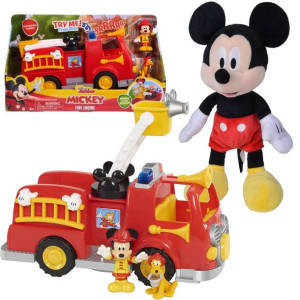 Disney Myszka Mickey Miki maskotka 35cm + duży wóz strażacki ze światłem i