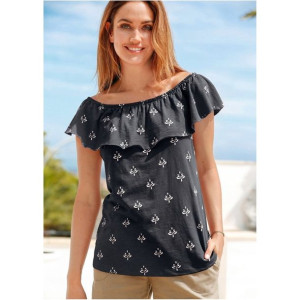Bonprix Czarna Bluzka Falbana Carmen Odkryte Ramiona 44-46 909029