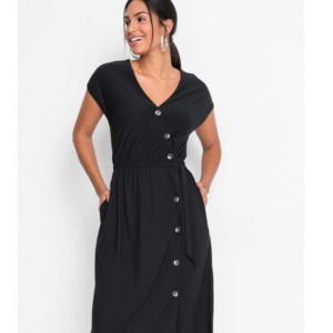 Bonprix Czarna Dżersejowa Casualowa Sukienka Kopertowy Dekolt 48-50 913816