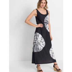 Bonprix Czarna Długa Sukienka Maxi Z Batikowym Wzorem Cyrkonie 32-34 910009