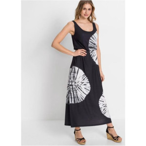 Bonprix Czarna Długa Sukienka Maxi Z Batikowym Wzorem Cyrkonie 40-42 910009