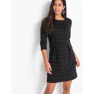 Bonprix Czarna Taliowana Sukienka W Kratę Strukturalny Wzór 32-34 969953
