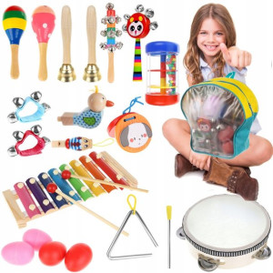 DREWNIANE INSTRUMENTY dla Dzieci + Plecak Cymbałki