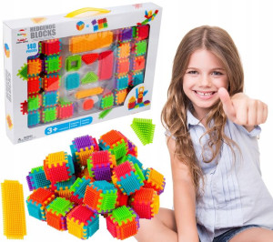 Kolorowe Edukacyjne KLOCKI JEŻYKI WAFLE 140 elem.