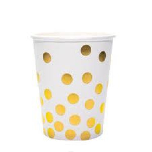 Kubeczki Papierowe Białe W Złote Kropki 220ml 6szt