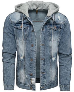 Kurtka męska jeans niebieska z kapturem Recea - M