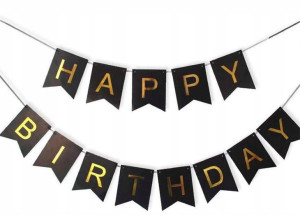 Girlanda Czarna Brokatowa Happy Birthday