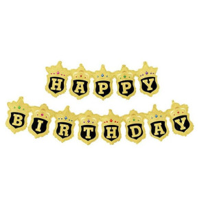 Girlanda Balonowa Happy Birthday Korona Czarna