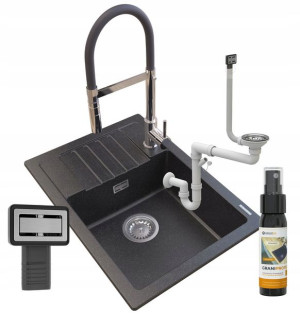 Zlew Granitowy Granit Argos + Bateria Vento +syfon