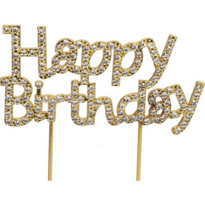 Topper Złoty Z Cyrkoniami Happy Birthday