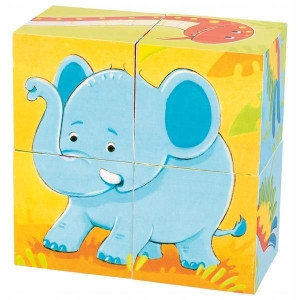 Goki Klocki Puzzle Sześcienne Dzikie Zwierzątka