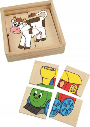 Drewniany zestaw puzzle układanka Woody 16 el.