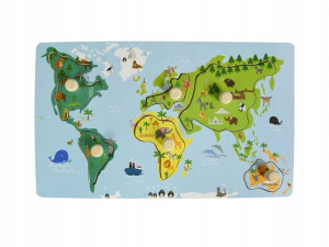 Drewniana układanka z uchwytami MAPA ŚWIATA
