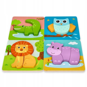Zestaw 4 układanki puzzle drewniane 3D zwierzęta
