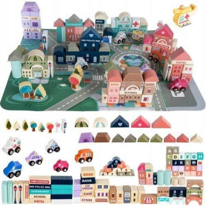Drewniane Klocki Miasto Autka 115 El. Puzzle Mata