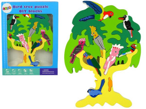 Drewniana układanka edukacyjna puzzle drzewo ptaki