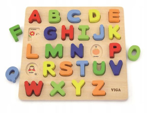 Drewniana Układanka 3d Literki Alfabet Puzzle