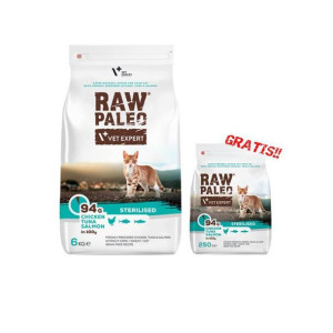 Vetexpert Raw Paleo Sterilised Cat 6kg + Raw Paleo Sterilised Cat 250g Grat
