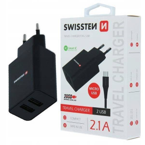 Ładowarka Sieciowa Swissten 2,1a 2xusb Micro Blac