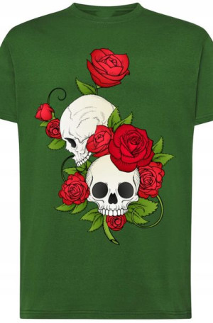 Czaszki Róża Modny T-shirt Lato Nadruk Rozm.4XL