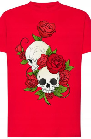 Czaszki Róża Modny T-shirt Lato Nadruk Rozm.L