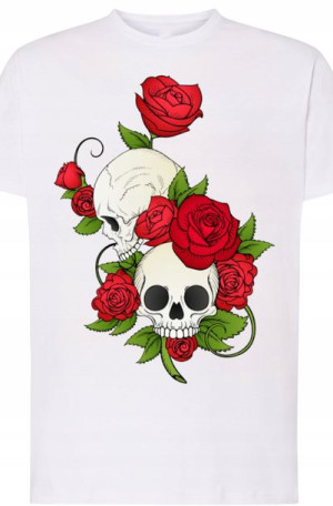 Czaszki Róża Modny T-shirt Lato Nadruk Rozm.S