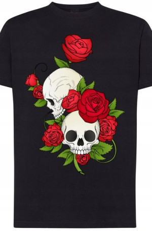 Czaszki Róża Modny T-shirt Lato Nadruk Rozm.XL