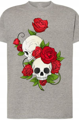 Czaszki Róża Modny T-shirt Lato Nadruk Rozm.XXL