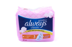 Always Classic Sensitive Normal Podpaski ze skrzydełkami r.1 10szt