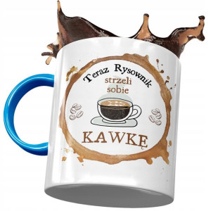 Kubek Błękitny Dla Rysownika Strzeli Sobie Kawkę