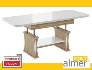 Ława Stół Ławostół L03 MDF Biały Akrylowy Połysk Rozkładany do 160