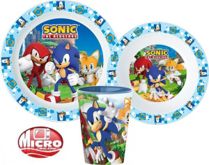 SONIC Zestaw Obiadowy DZIECIĘCY  3w1 Kubek Talerze