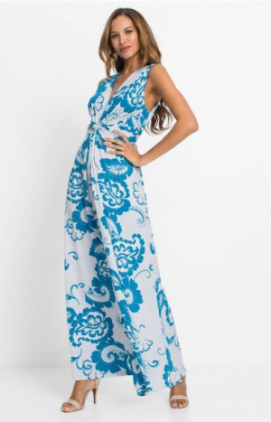 Bonprix Sukienka Paisley Głęboki Dekolt Serek Szpic Maxi 36-38 935581