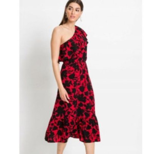 Bonprix Asymetryczna Sukienka Z Falbaną W Kwiaty Midi 36-38 906490