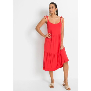 Bonprix Czerwona Casualowa Letnia Sukienka Z Falbanami Midi 44-46 945312