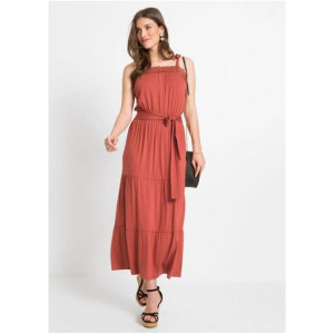 Bonprix Długa Sukienka Falbany Koronka Maxi Boho Terakota 44-46 937258